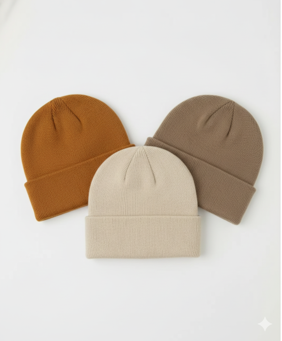 SOYSALÉ 3'lü Paket Unisex Basic Örgü Bere Seti - (Ekru, Camel, Vizon) - Avantajlı Kış Paketi